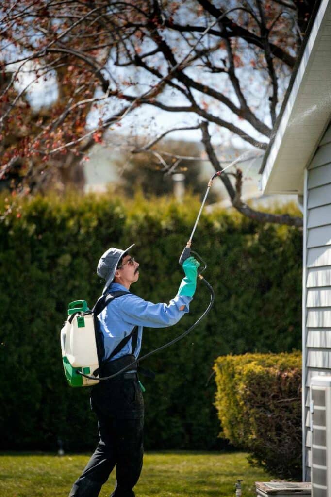 skilled technician performing pest control services by Colonial Lawn and Garden